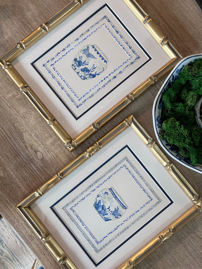 Framed Blue & White Jardiniere II