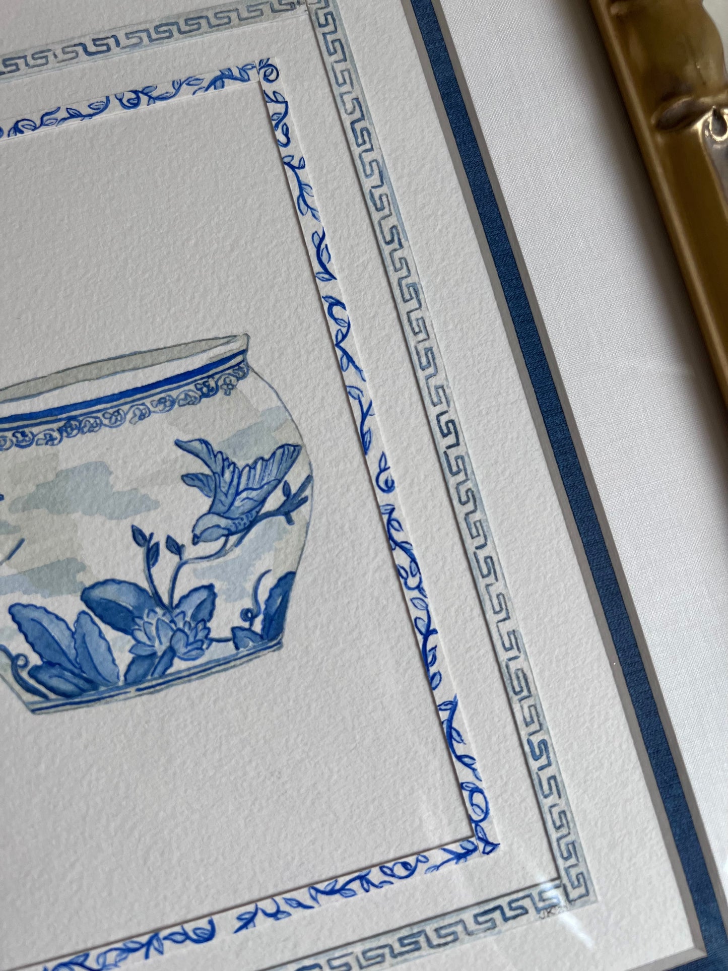 Framed Blue & White Jardiniere I