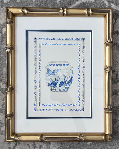 Framed Blue & White Jardiniere II