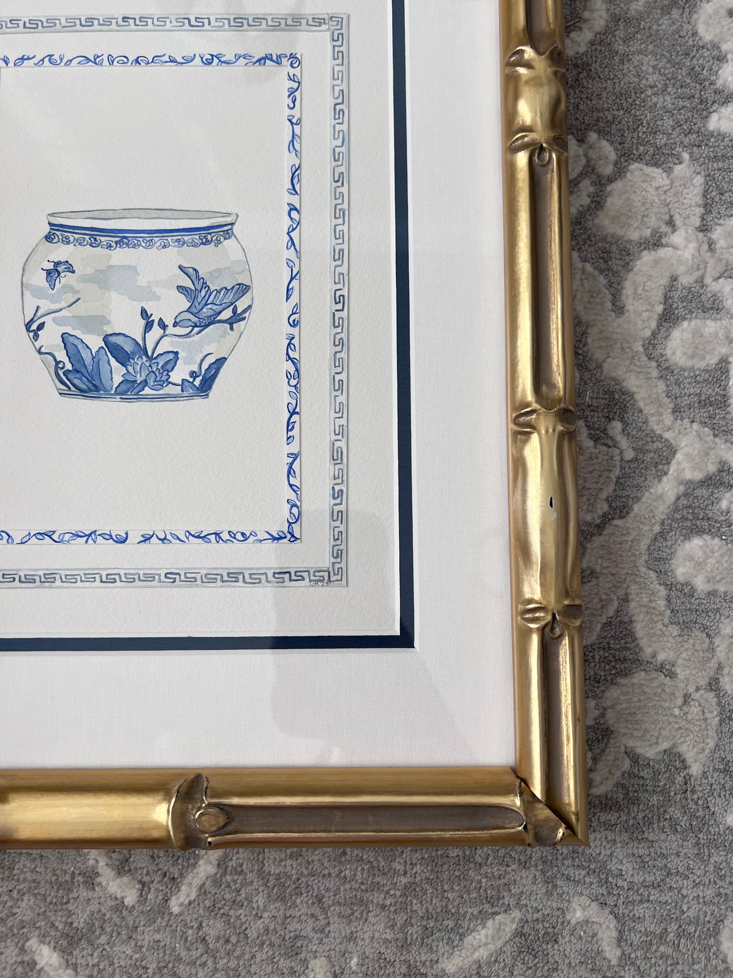 Framed Blue & White Jardiniere I