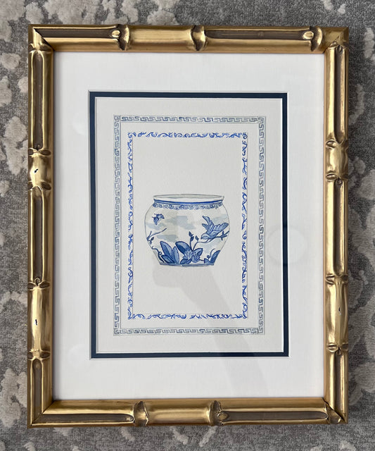 Framed Blue & White Jardiniere I