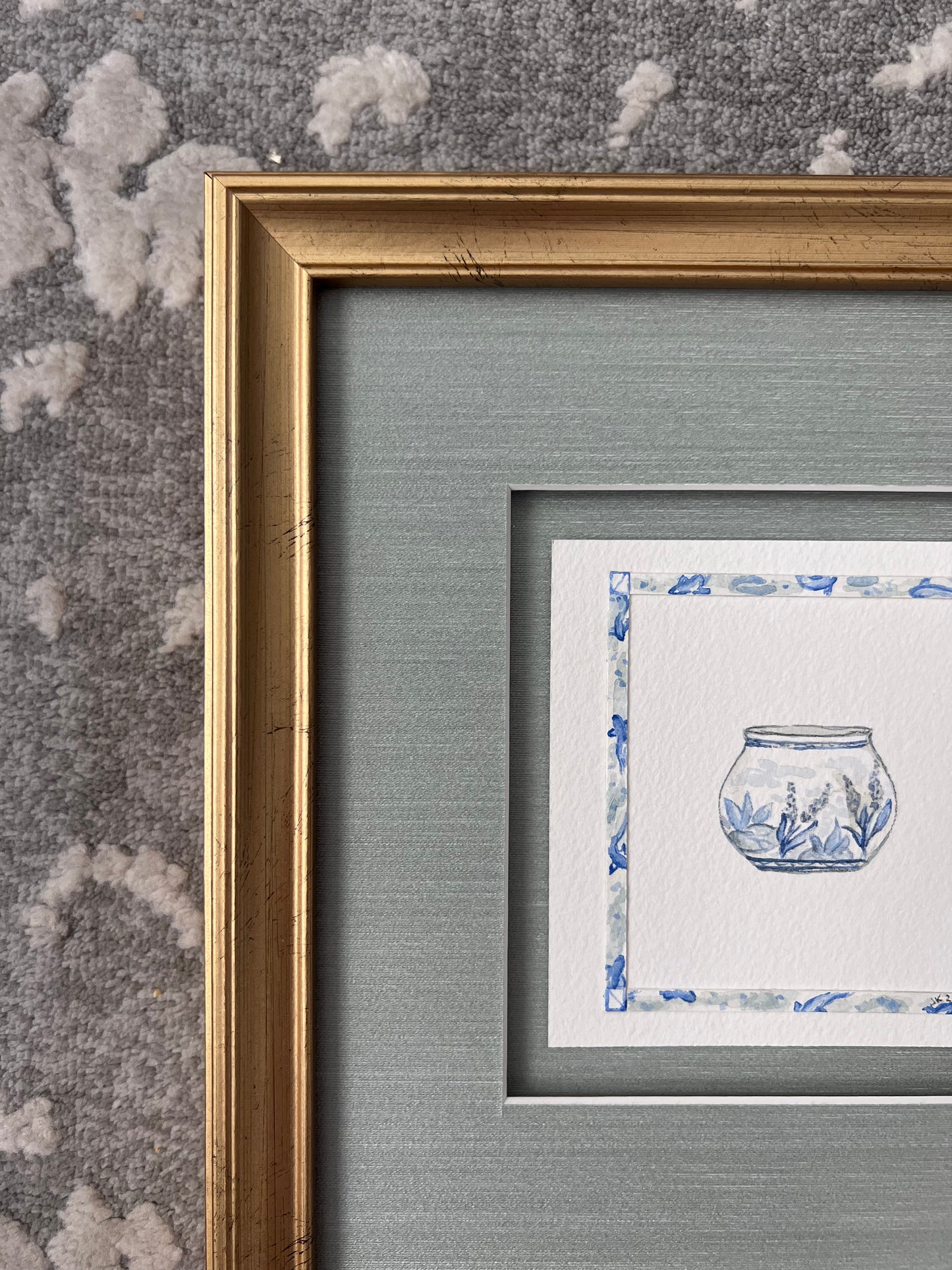 Framed Blue & White Mini Jardiniere II