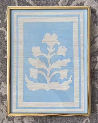 Framed Bordered Floral in Blue & Cream