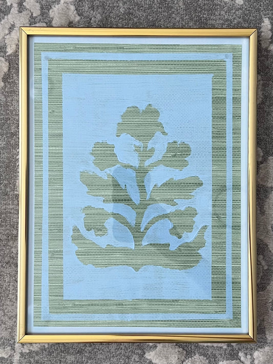 Framed Bordered Floral in Blue & Green